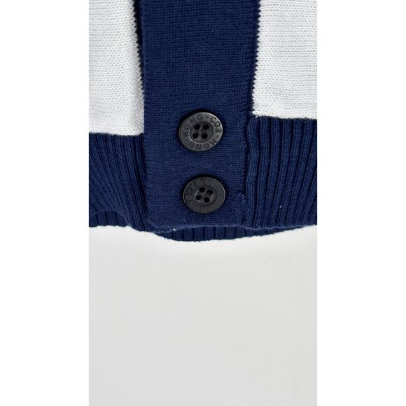 Oxknit Mens 60s Vertical Stripe Short Sleeve Knit Button Polo Mens XL Blue New - Picture 4 of 9